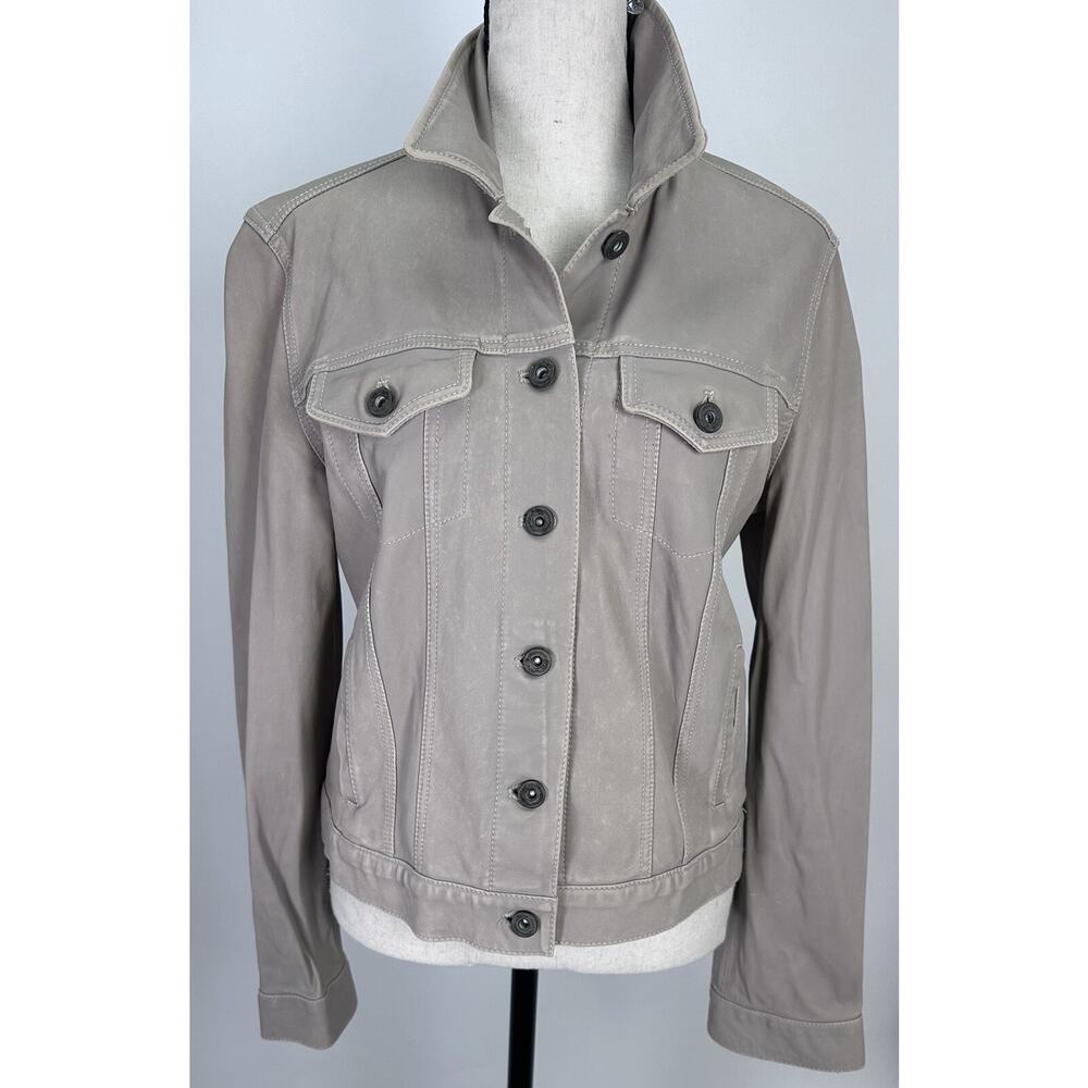 ⭐️ June Distressed Leather Gray/Beige Trucker Jacket Sz M